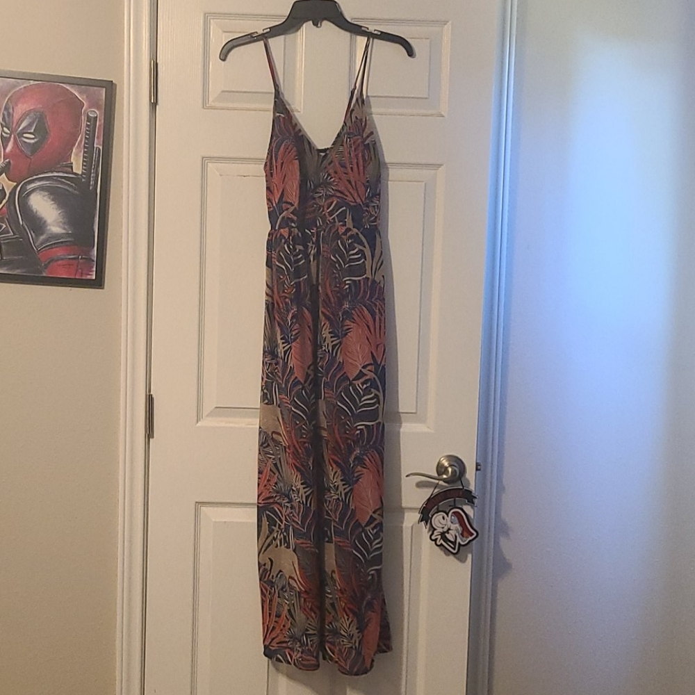 Navy blue red and tan long dress